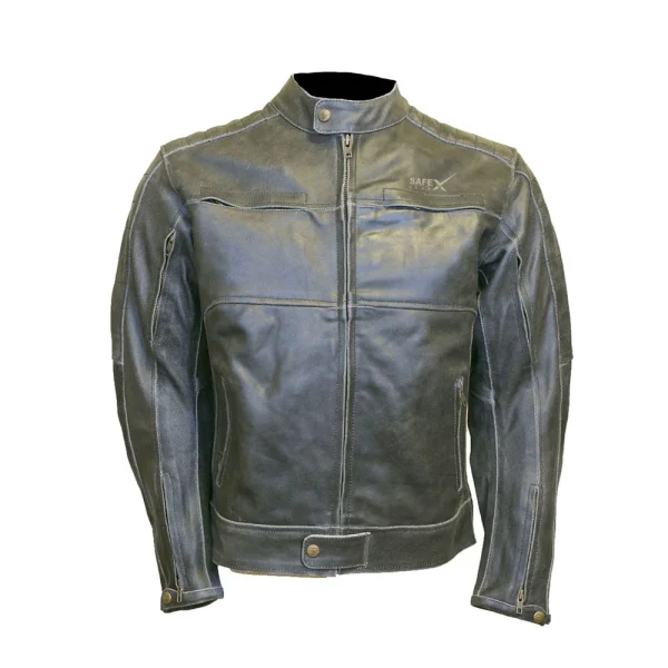 Bronson Black/Grey Distressed Vintage Leather Cafe Motorcycle Jacket ( 6XL only - NO RETURNS)